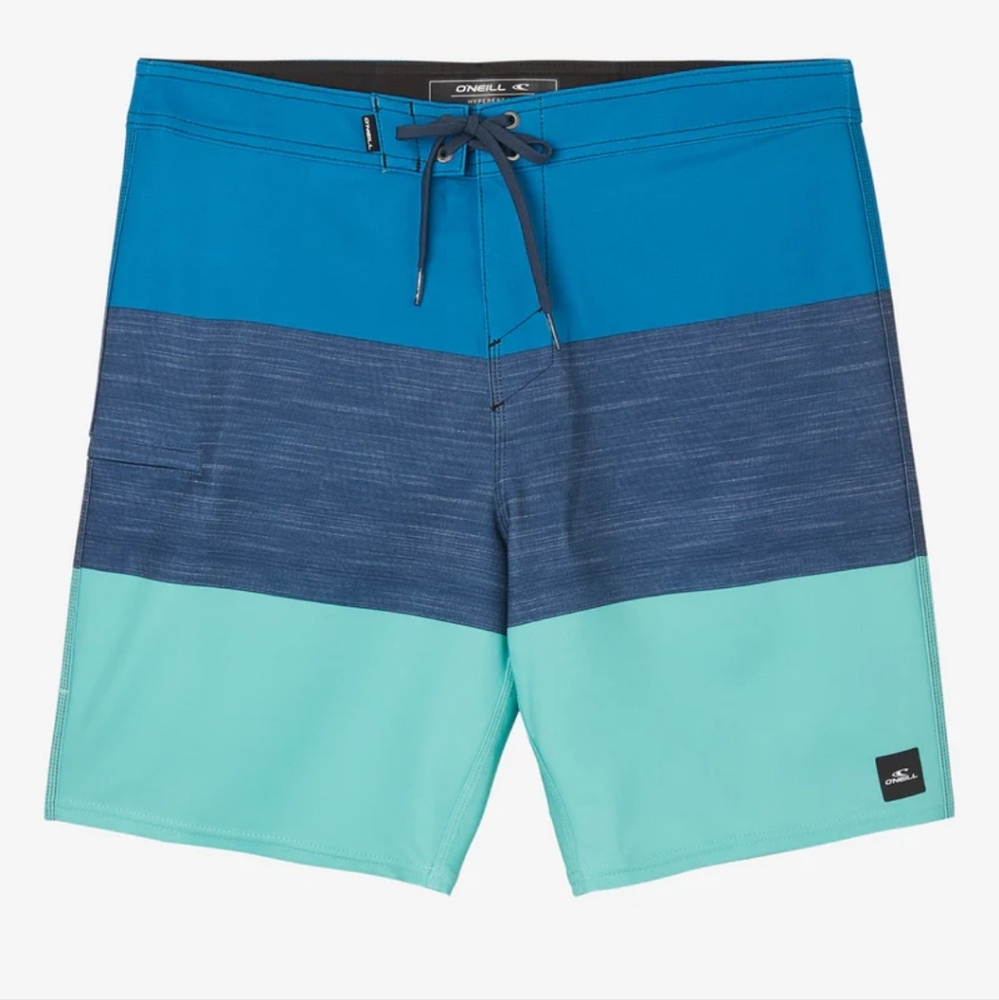 NWT O'Neill Men's Blue/grey/green Swim Shorts, Size 30 W/20in Outseam, Side Zip
